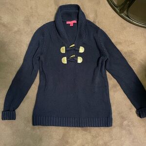 Lilly Pulitzer Navy Sweater with Gold Toggle Accents